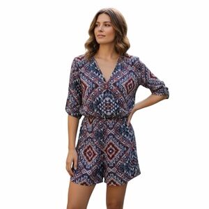 Lucky & Coco 3/4 Sleeve Multicolor Shorts Romper Jumper Size Medium